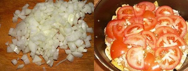 нарізати цибулю і помідори